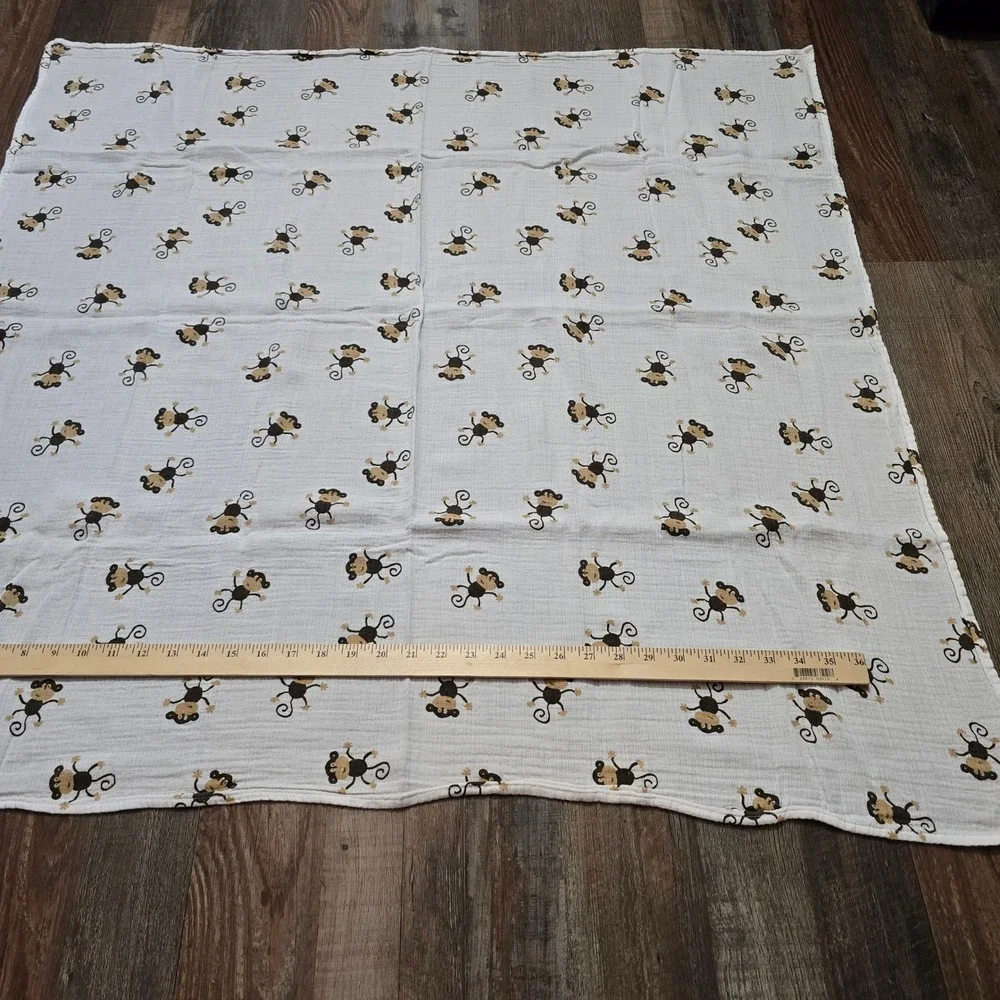 Aden + Anais Monkey Print Muslin Swaddle Blanket Kids OS White Brown Safari Boho